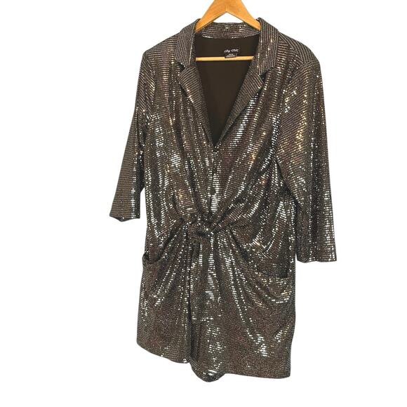 City Chic Sequin Sparkle Romper Playsuit Shorts Black Silver Plus Size 14 - Picture 6 of 9